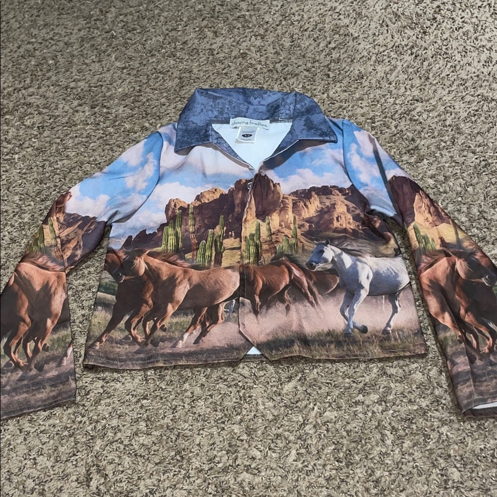 Chasing Fireflies Scenic Horse Print Jacket/ Top
